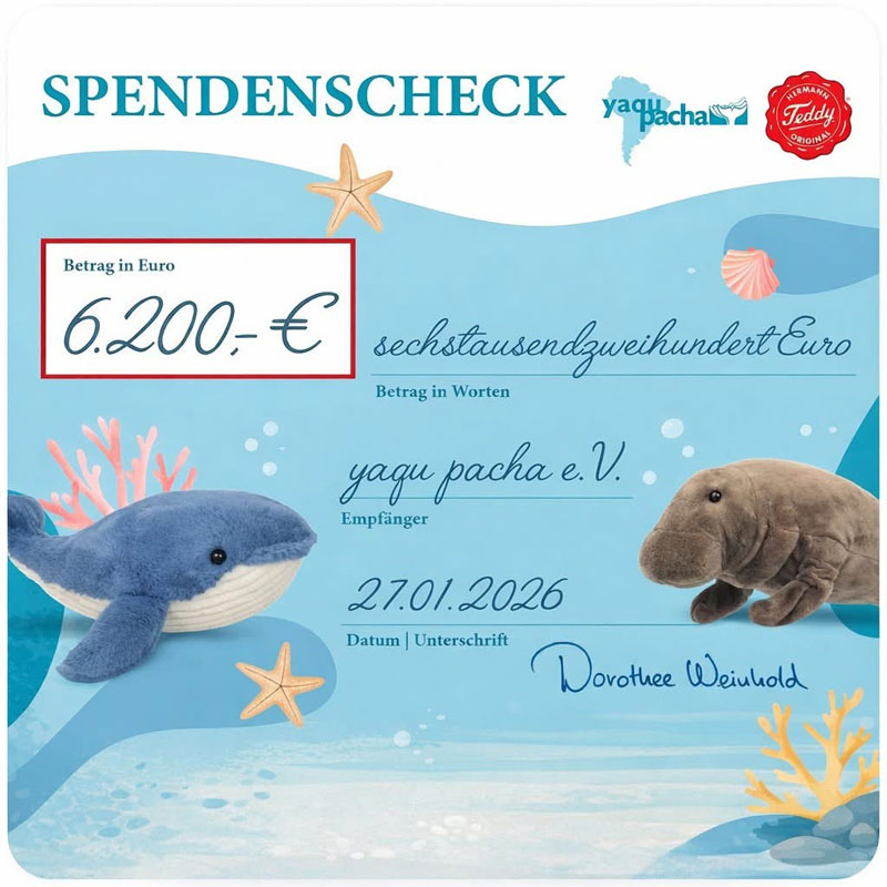 spende teddy hermann yaqu pacha plüschtiere plush animals donation spendenscheck artenschutz