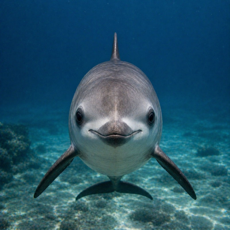 vaquita subaquática vista frontal